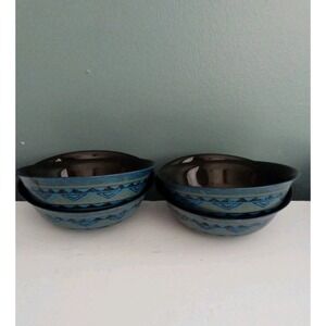 Decorative Bowls Set of 4 Blue Geometric Pattern Serving Dishes‎